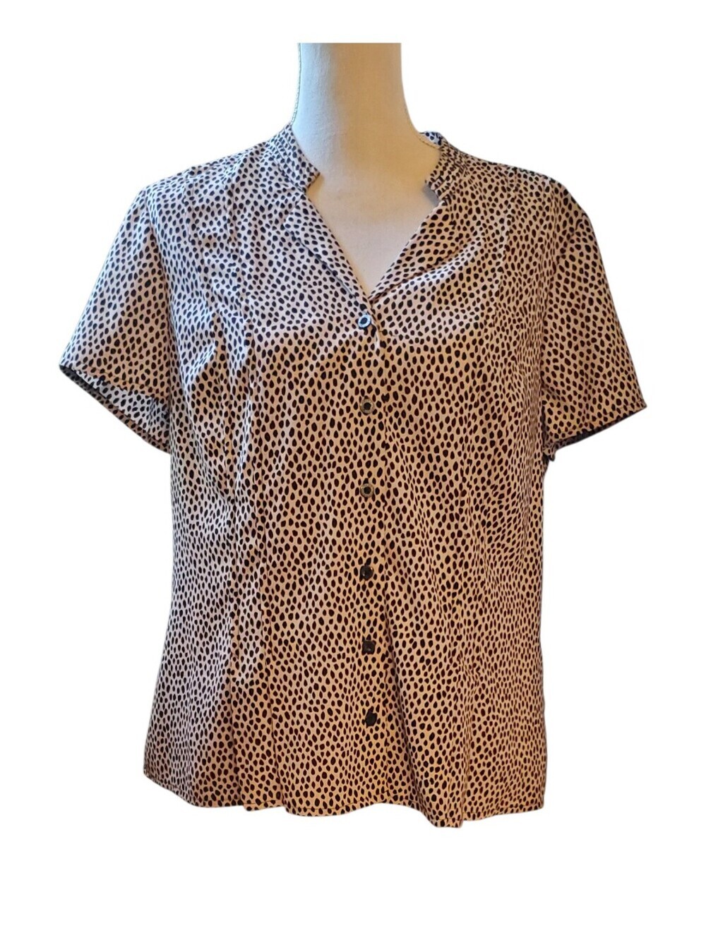 Dana Buchman Animal Print Button Front Blouse Short Sleeve Casual Top Size L